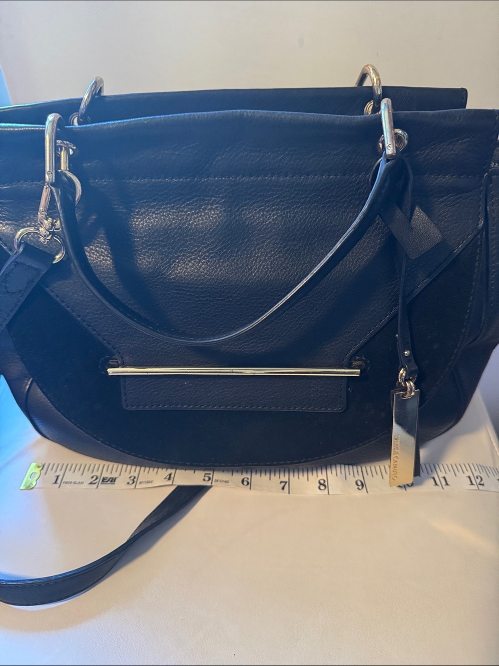 Black Leather Tote Bag with Gold Accent